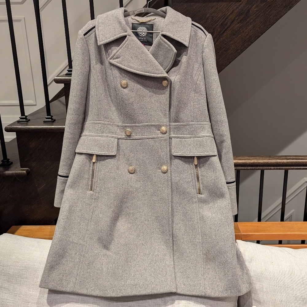Vince Camuto Military Style Wool Blend Coat, Grey, XL